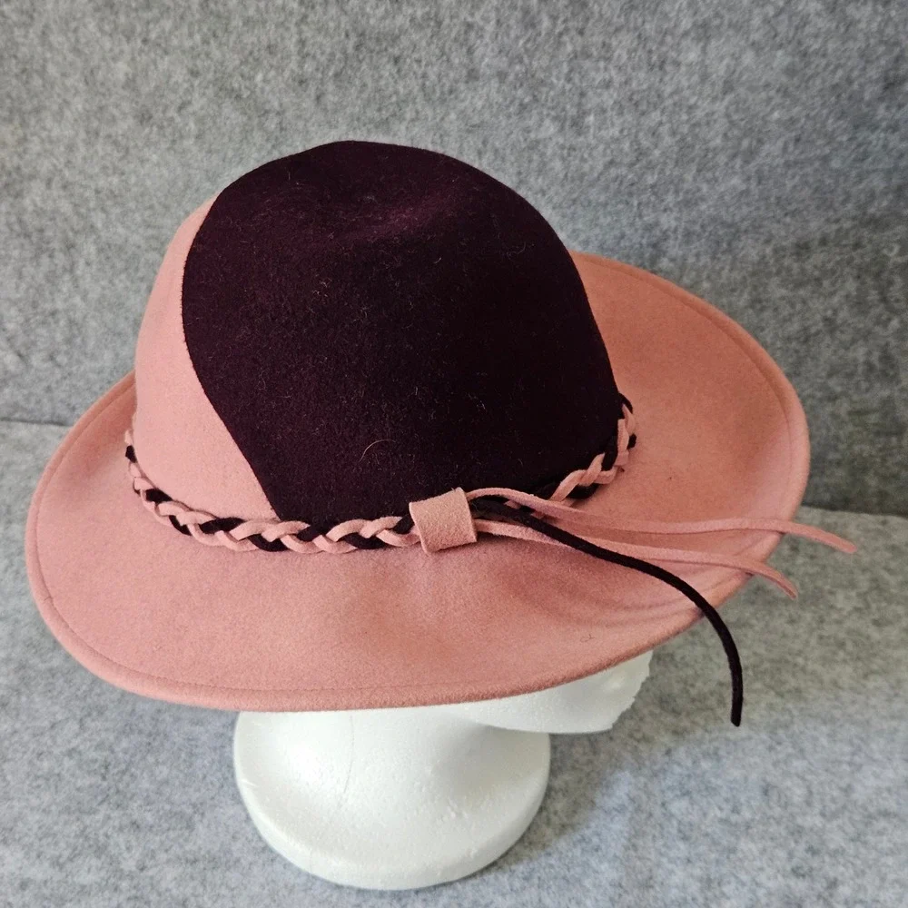 Kurt Jr. Two Tone Pink Purple Felt Fedora Wide Brim Hat Braided Band Colorblock
